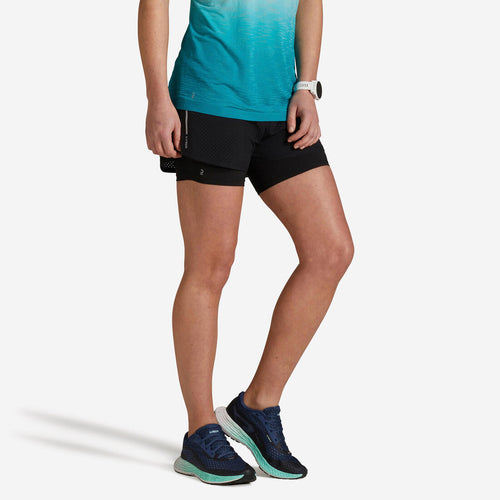 





Short 2 en 1 running respirant femme - KIPRUN Run 500 Confort