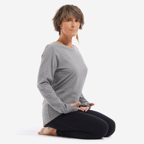 





T-shirt manches longues yoga doux en coton, gris