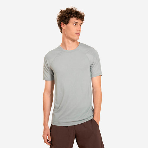 





T-shirt de yoga seconde peau manches courtes homme, gris argent et