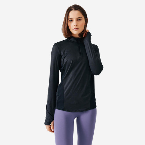 





T-shirt running manches longues 1/2 zip femme - Dry+ noir